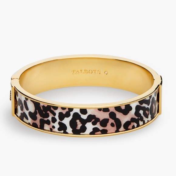 Talbots Jewelry - Talbots Leopard Print Enamel Hinged Bangle Goldtone Bracelet
